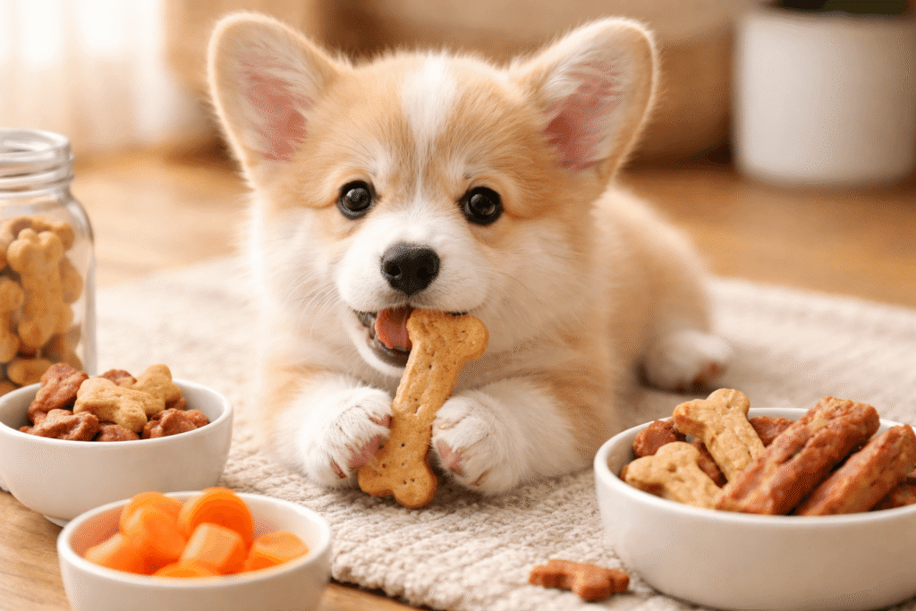 강아지 간식먹는 이미지