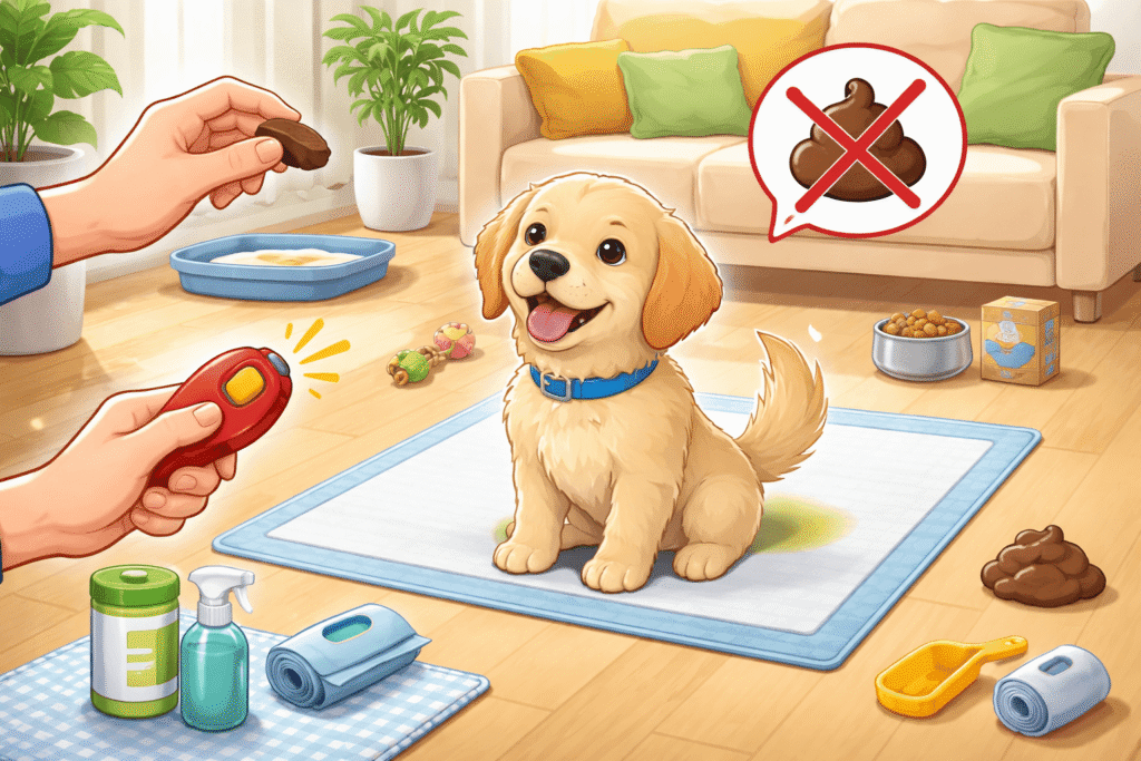 강아지 배변훈련을 표현한 이미지