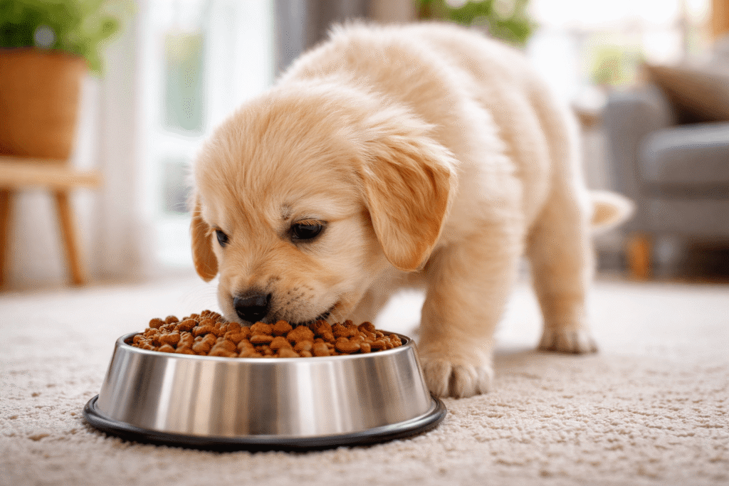 강아지가 사료먹는 이미지